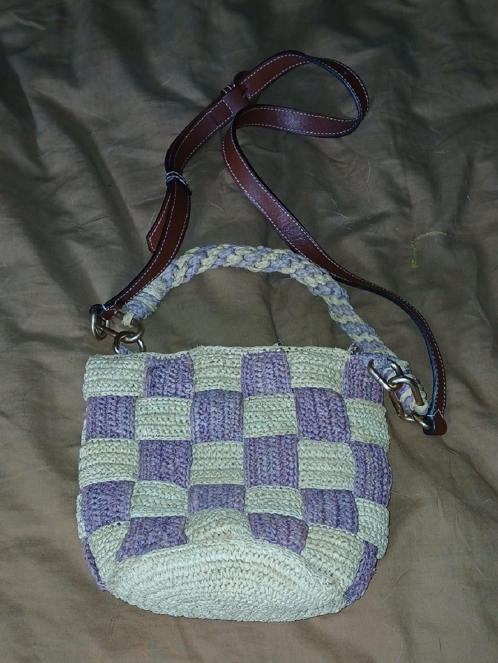 Woven Check Pattern Straw Bag